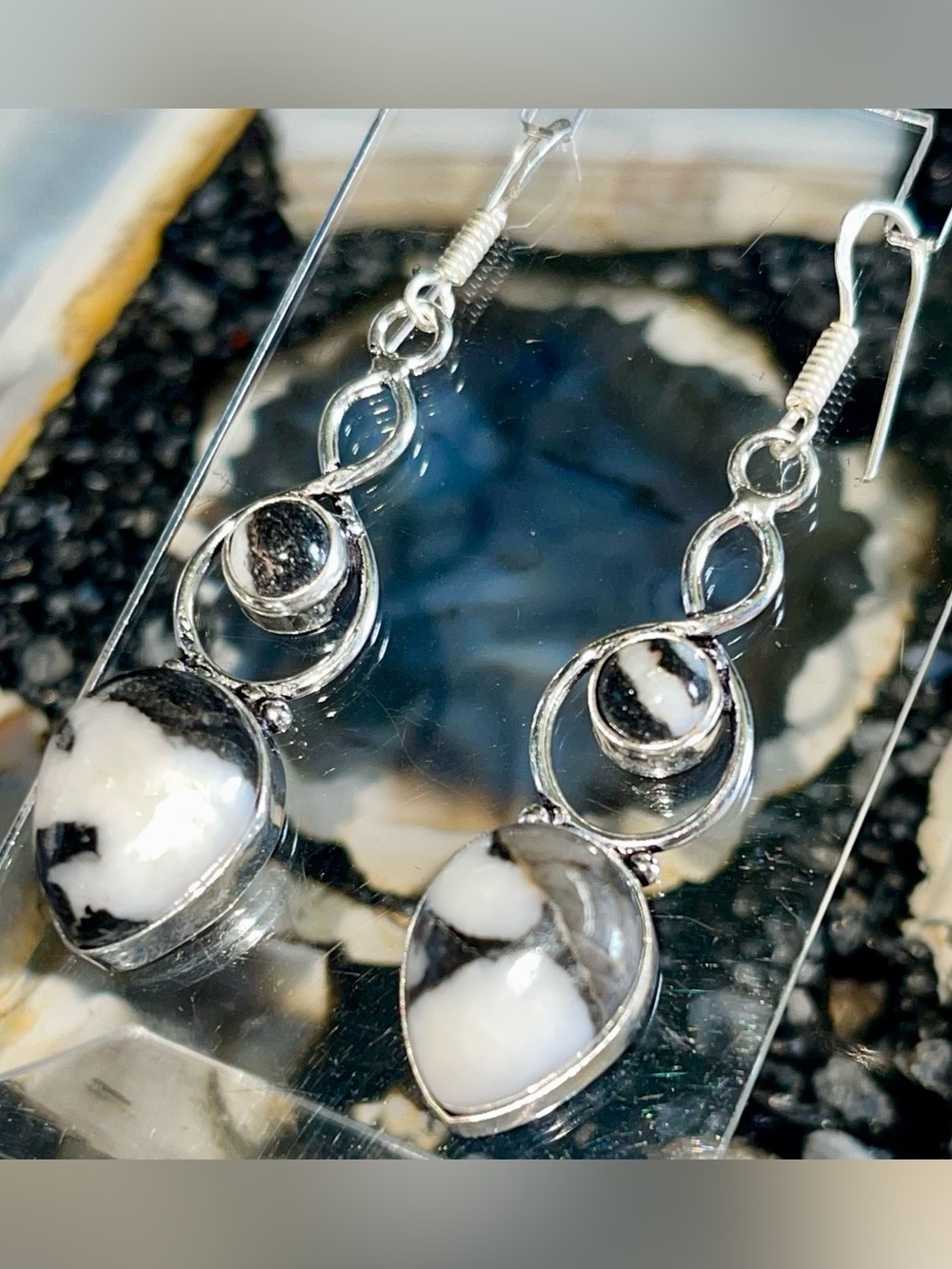White Buffalo Turquoise Earrings 2 1/2” - Picture 3 of 17